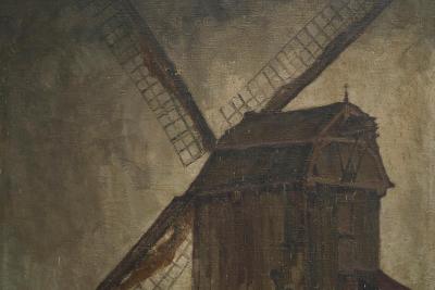 Jean Joseph Allaert Windmill in Flanders Large Oil on Canvas Belgium 1900