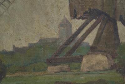 Jean Joseph Allaert Windmill in Flanders Large Oil on Canvas Belgium 1900