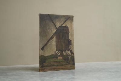 Jean Joseph Allaert Windmill in Flanders Large Oil on Canvas Belgium 1900
