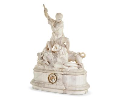 Jean Joseph Jacquet An Exceptional White Marble Figural Sculpture Clock A Nubian Slaying The Lion 