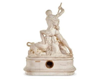 Jean Joseph Jacquet An Exceptional White Marble Figural Sculpture Clock A Nubian Slaying The Lion 