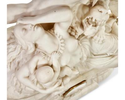 Jean Joseph Jacquet An Exceptional White Marble Figural Sculpture Clock A Nubian Slaying The Lion 