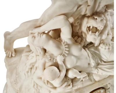 Jean Joseph Jacquet An Exceptional White Marble Figural Sculpture Clock A Nubian Slaying The Lion 