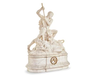Jean Joseph Jacquet An Exceptional White Marble Figural Sculpture Clock A Nubian Slaying The Lion 