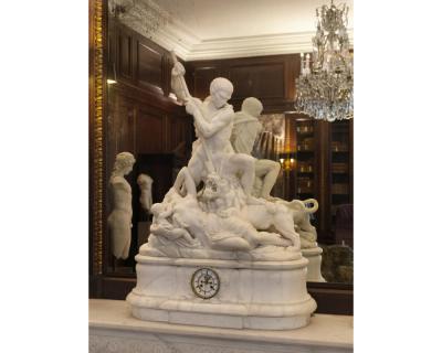Jean Joseph Jacquet An Exceptional White Marble Figural Sculpture Clock A Nubian Slaying The Lion 
