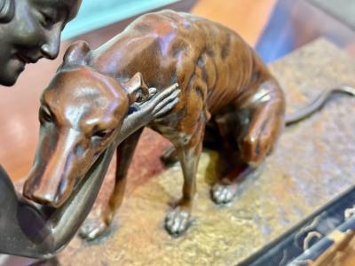 Jean Lormier J Lormier French Art Deco Bronze of a Young Woman with Borzoi Dog
