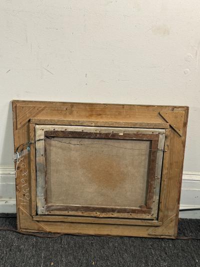 Jean Louis Lefort SIGNED VIBRANT ANTIQUE TRIO OF SAINT BERNARD PUPPIES AND BASKET OIL PAINTING