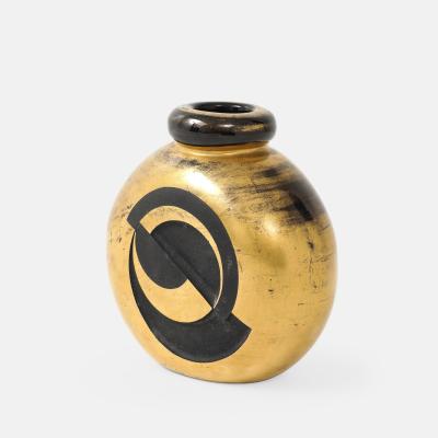 Jean Luce Art Deco Rare Gilt Etched Engraved Geometric Glass Vase by Jean Luce