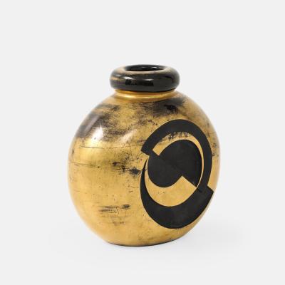 Jean Luce Art Deco Rare Gilt Etched Engraved Geometric Glass Vase by Jean Luce