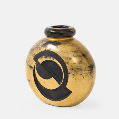 Jean Luce Art Deco Rare Gilt Etched Engraved Geometric Glass Vase by Jean Luce