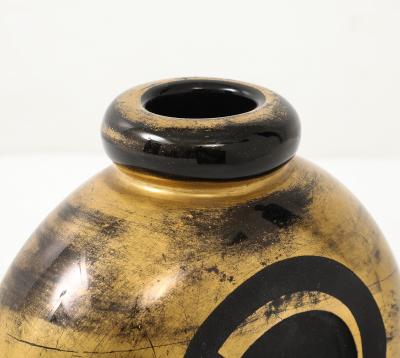 Jean Luce Art Deco Rare Gilt Etched Engraved Geometric Glass Vase by Jean Luce