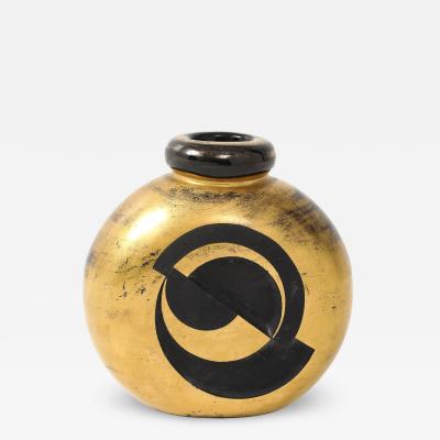 Jean Luce Art Deco Rare Gilt Etched Engraved Geometric Glass Vase by Jean Luce