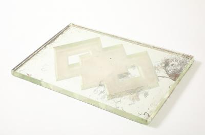 Jean Luce Jean Luce Glass Mirrored Tray Geometric Design France c 1930 s signed JL