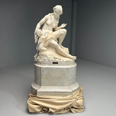 Jean Marie Boucher Venus and Cupid Marble Statue White Marble Romantic 1910