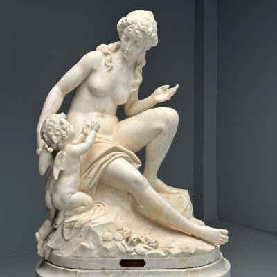 Jean Marie Boucher Venus and Cupid Marble Statue White Marble Romantic 1910