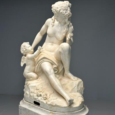 Jean Marie Boucher Venus and Cupid Marble Statue White Marble Romantic 1910