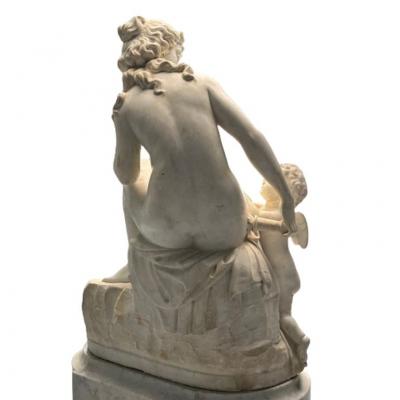 Jean Marie Boucher Venus and Cupid Marble Statue White Marble Romantic 1910