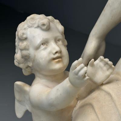 Jean Marie Boucher Venus and Cupid Marble Statue White Marble Romantic 1910