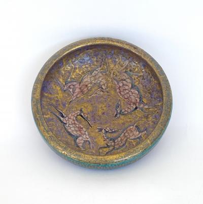 Jean Mayodon Jean Mayodon French Art Deco Ceramic Dish Four Gazelles Glazed Rose and Black