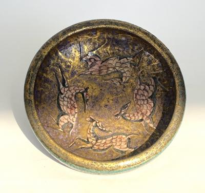 Jean Mayodon Jean Mayodon French Art Deco Ceramic Dish Four Gazelles Glazed Rose and Black