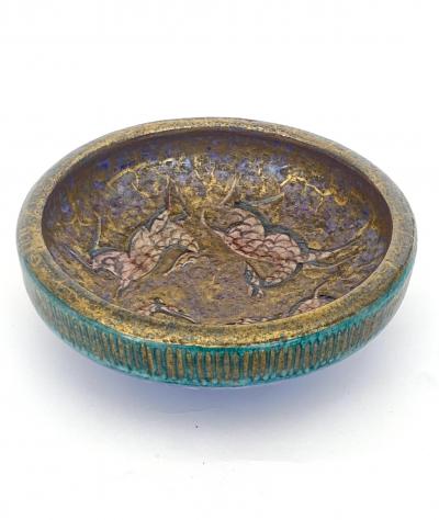Jean Mayodon Jean Mayodon French Art Deco Ceramic Dish Four Gazelles Glazed Rose and Black