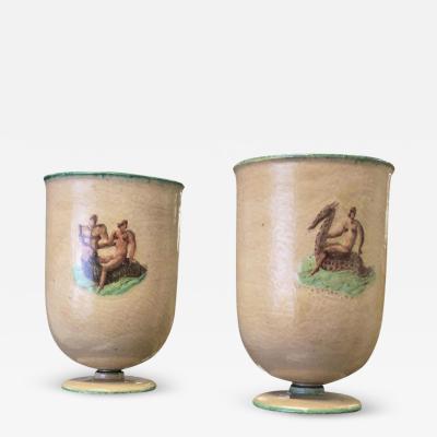 Jean Mayodon Jean Mayodon Pair Of Decorated Ceramic Vase Or Urn Lamp