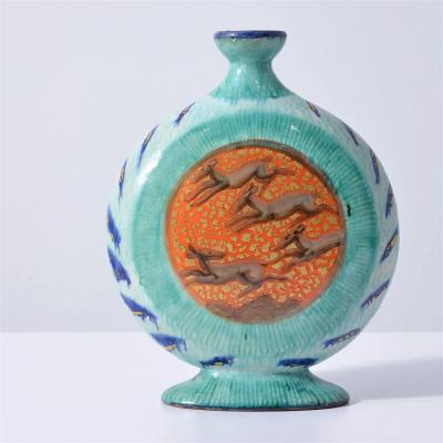 Jean Mayodon Rare Art Deco Period Ceramic Moon Flask by Jean Mayodon