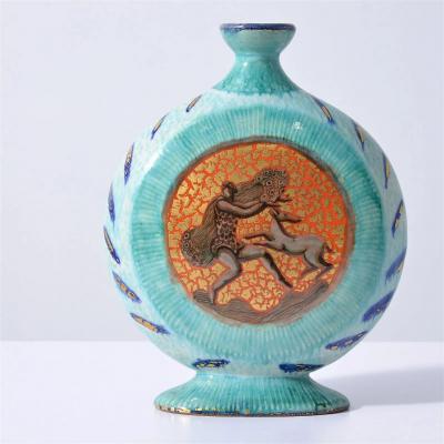Jean Mayodon Rare Art Deco Period Ceramic Moon Flask by Jean Mayodon