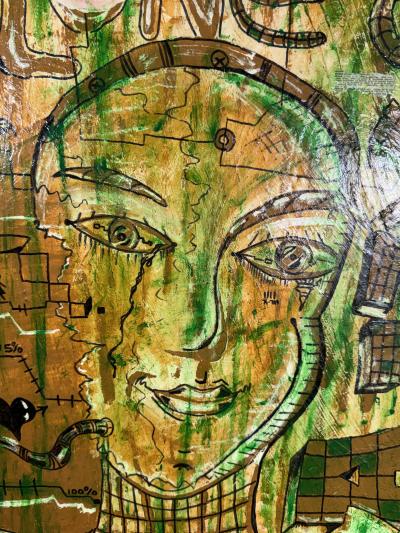 Jean Michel Basquiat MODERN BASQUIAT STYLE MIXED MEDIA PAINTING SIGNED