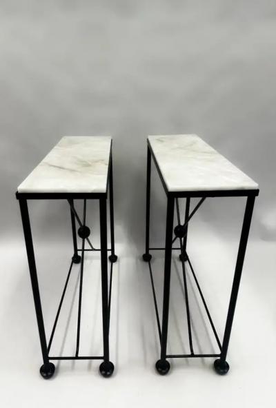 Jean Michel Frank 2 French Modern Neoclassical Rock Crystal Iron Consoles Jean Michel Frank