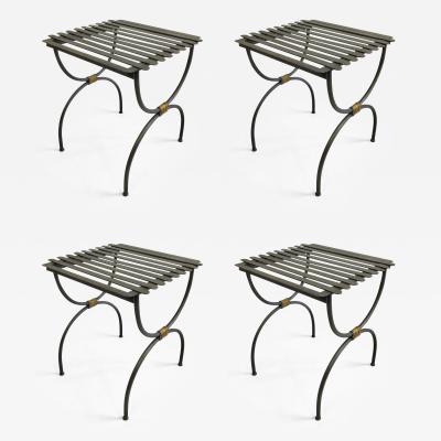 Jean Michel Frank 2 Pairs French Modern Neoclassical Iron Bench Luggage Racks Jean Michel Frank