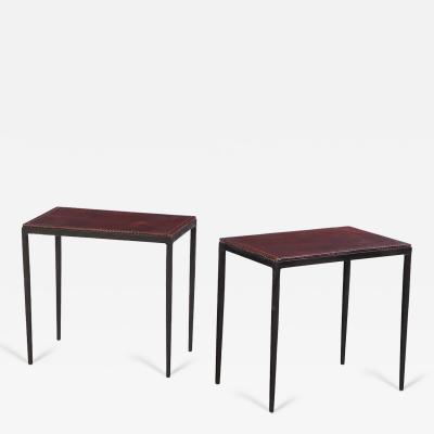 Jean Michel Frank A Pair of Iron Leather End Tables in the Manner of Jean Michel Frank 