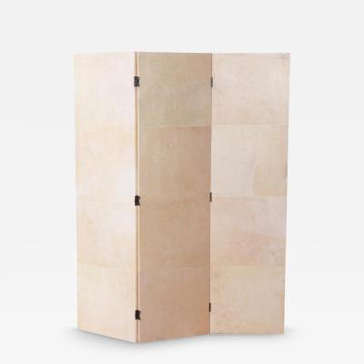 Jean Michel Frank A three panel parchment covered folding screen in manner of Jean Michel Frank 