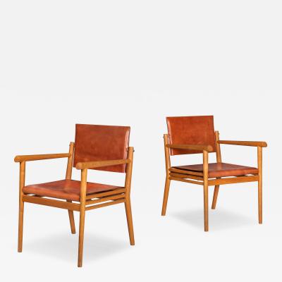 Jean Michel Frank Bridge Metteur en Scene Leather Arm Chairs after Jean Michel Frank