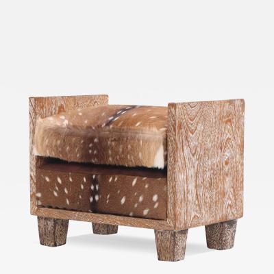 Jean Michel Frank Cerused Oak Bench with Deer Hide Upholstery in the manner of Jean Michel Frank 