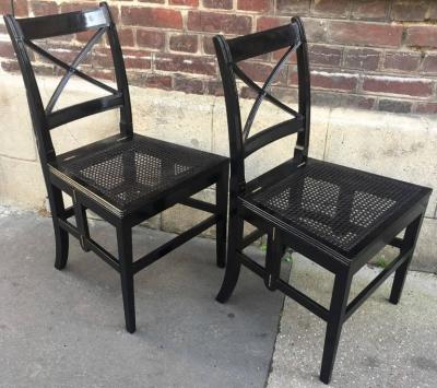 Jean Michel Frank Extraordinary Foldable Pair of Black Caned Chairs in Style of J M Frank
