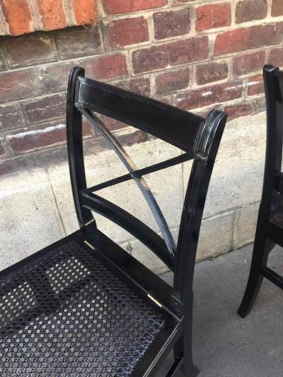 Jean Michel Frank Extraordinary Foldable Pair of Black Caned Chairs in Style of J M Frank