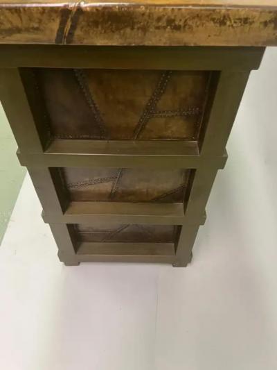 Jean Michel Frank French Mid Century Leather Parchment Sideboard Cabinet after Jean Michel Frank