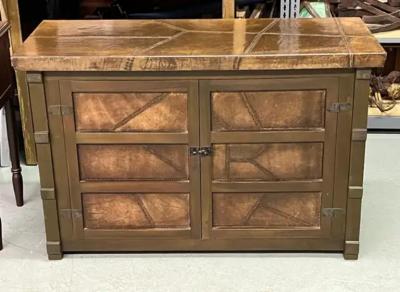 Jean Michel Frank French Mid Century Leather Parchment Sideboard Cabinet after Jean Michel Frank