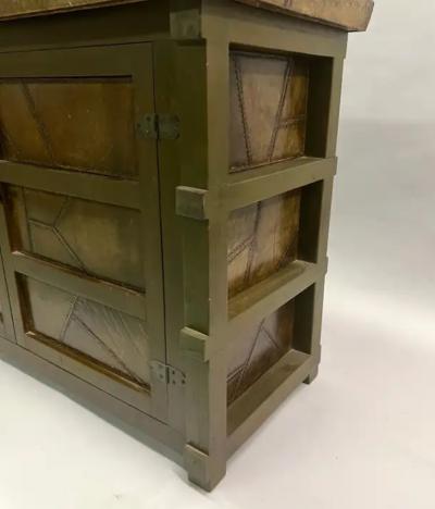 Jean Michel Frank French Mid Century Leather Parchment Sideboard Cabinet after Jean Michel Frank