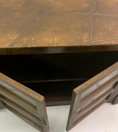 Jean Michel Frank French Mid Century Leather Parchment Sideboard Cabinet after Jean Michel Frank