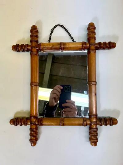 Jean Michel Frank French Mid century Modern Neoclassical Faux Bamboo Wall Mirror style JM Frank