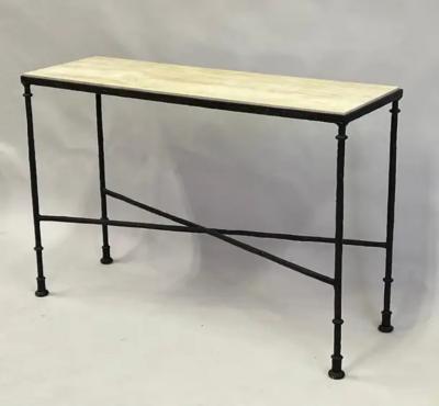 Jean Michel Frank French Midcentury Bronze Travertine Console Jean Michel Frank