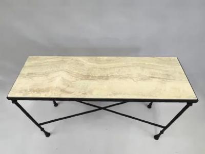 Jean Michel Frank French Midcentury Bronze Travertine Console Jean Michel Frank