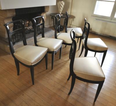 Jean Michel Frank In the Style of J M Frank Set of Chicest 6 Black Lacquered Chairs