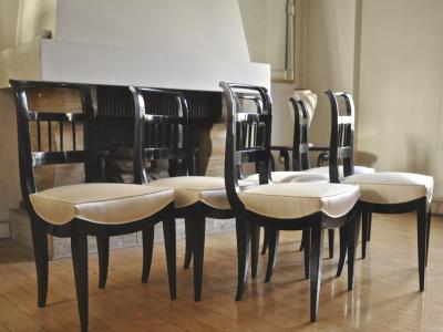 Jean Michel Frank In the Style of J M Frank Set of Chicest 6 Black Lacquered Chairs