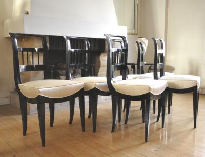 Jean Michel Frank In the Style of J M Frank Set of Chicest 6 Black Lacquered Chairs