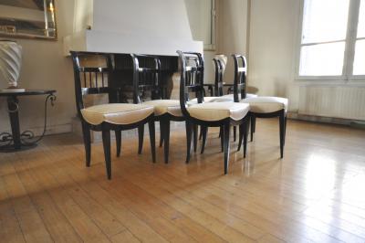 Jean Michel Frank In the Style of J M Frank Set of Chicest 6 Black Lacquered Chairs