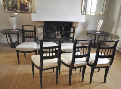 Jean Michel Frank In the Style of J M Frank Set of Chicest 6 Black Lacquered Chairs