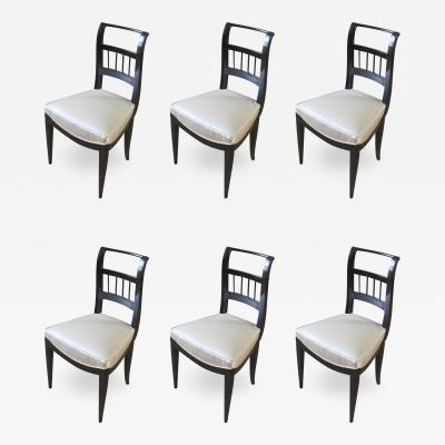 Jean Michel Frank In the Style of J M Frank Set of Chicest 6 Black Lacquered Chairs
